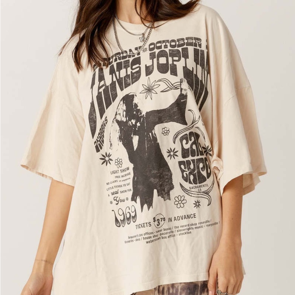 Daydreamer Janis Joplin Poster 1969 Cal Expo Concert Oversized Graphic Tee Shirt